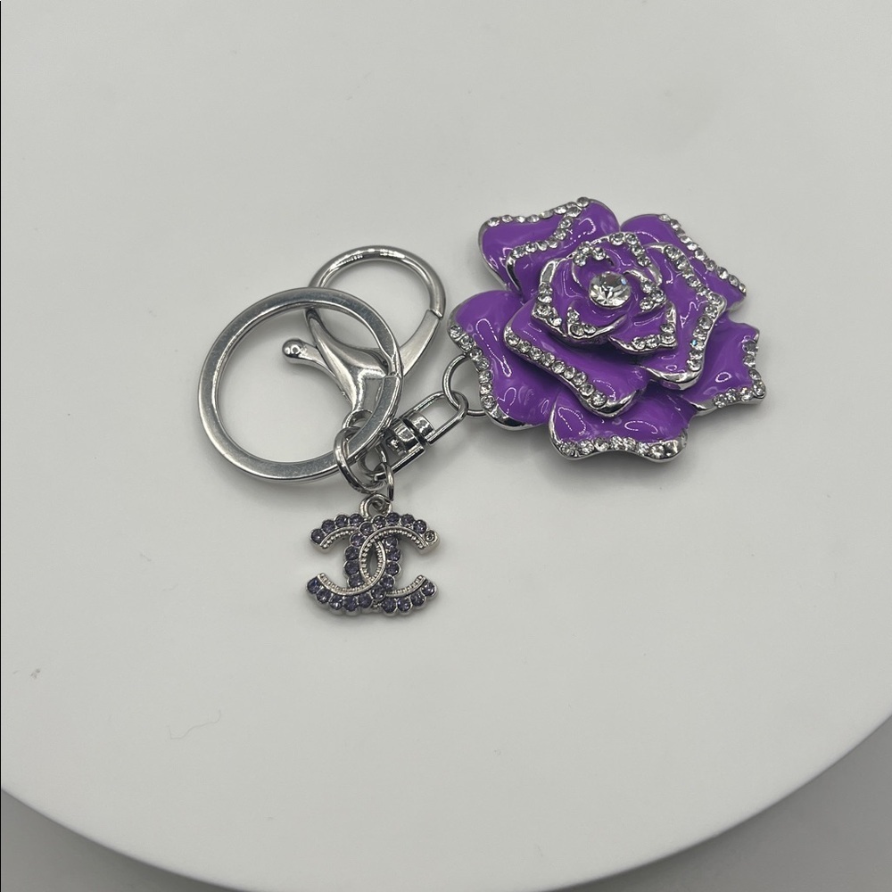 766. Purple Rose Bag Charm with Purple & Crystal Charm - Picture 3 of 4